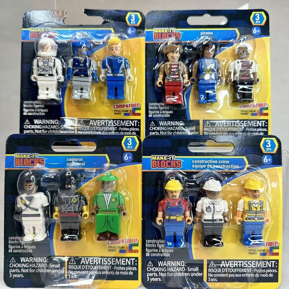 Make-It Blocks Figures SPACE PIRATES SAMURAI‎ CONSTRUCTION CREW Set 4 Pieces 12 - Picture 1 of 12